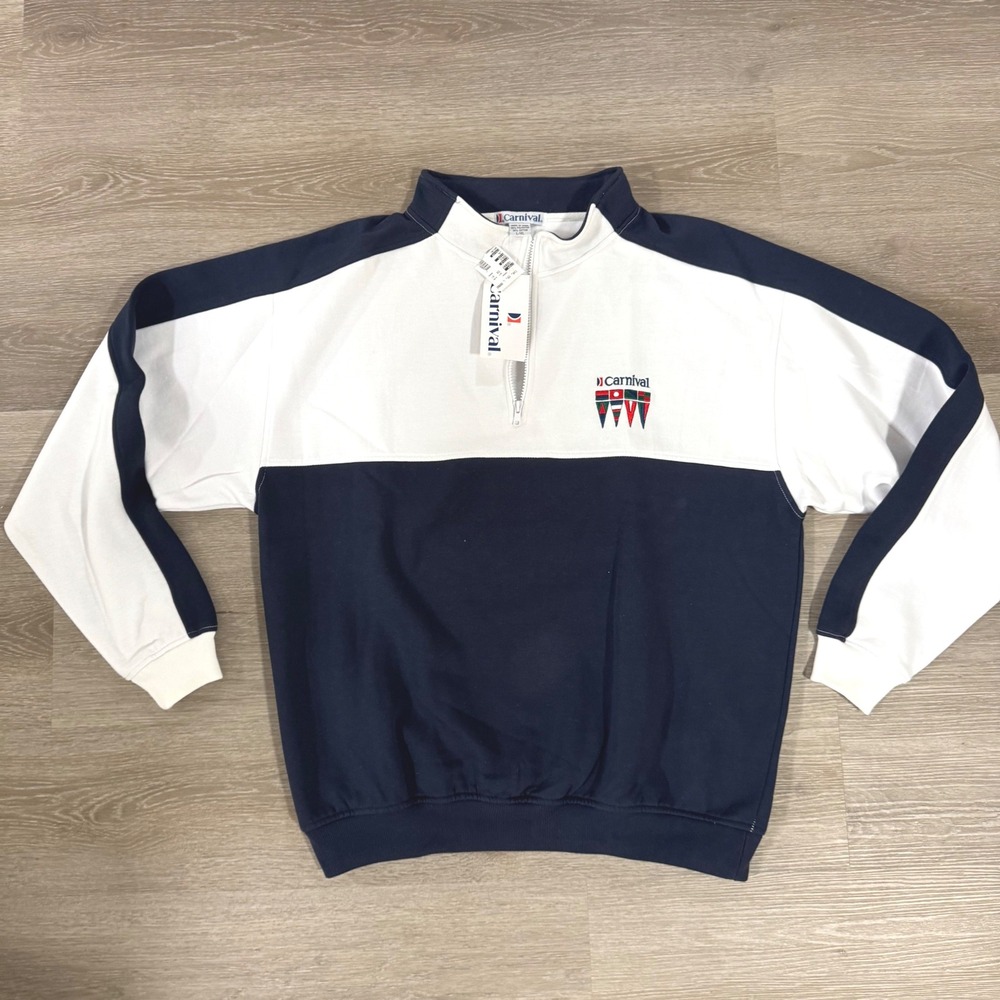Carnival Cruise Line Quarter Zip Pullover Unisex L/XL Navy White Nautical Flags